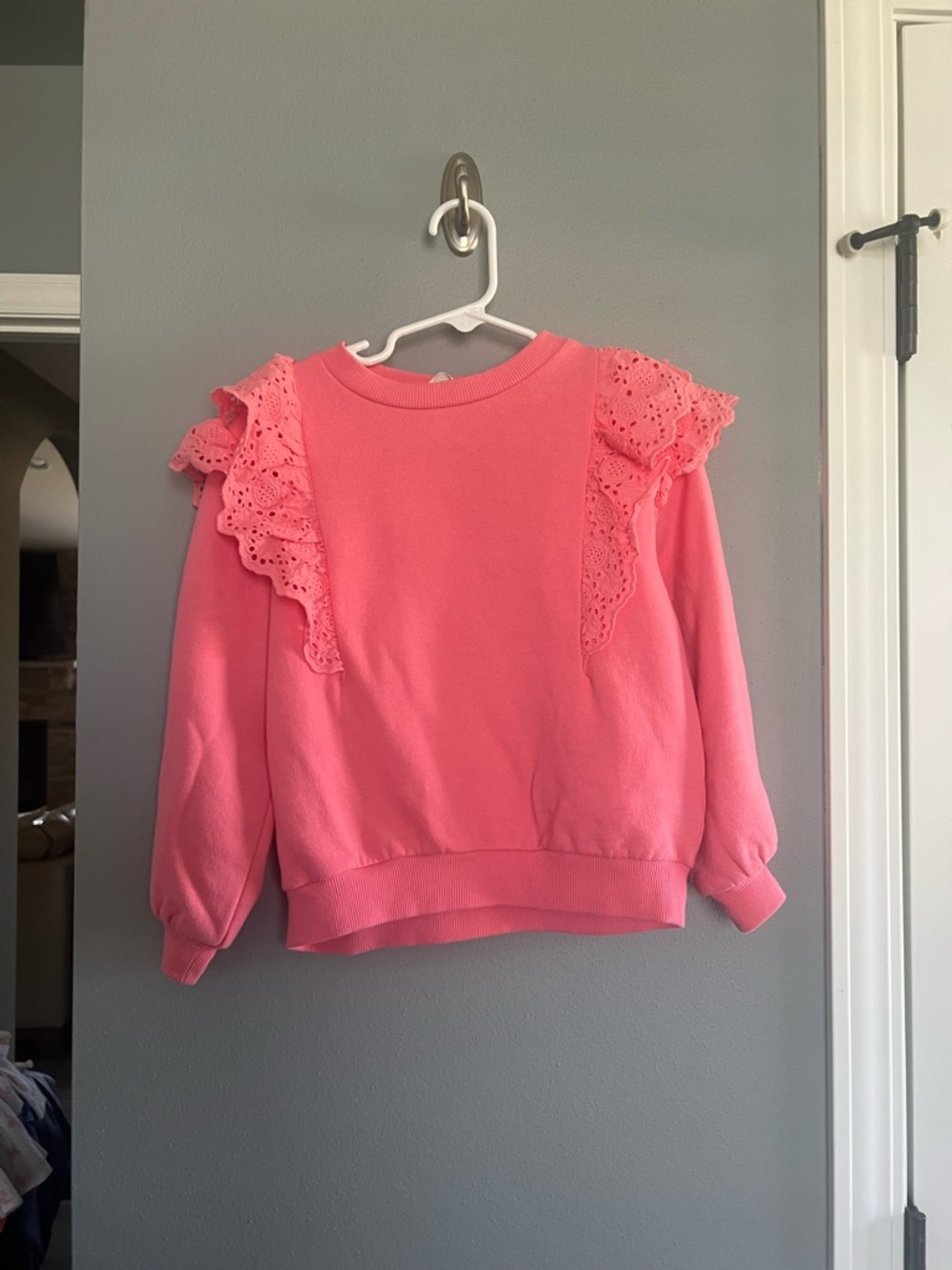 H&M Girls Pink Ruffle Shoulder Sweatshirt